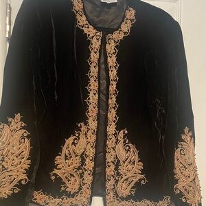 Smithsonian Institution Blazer Jacket Women's L Black Beaded Velvet VTG